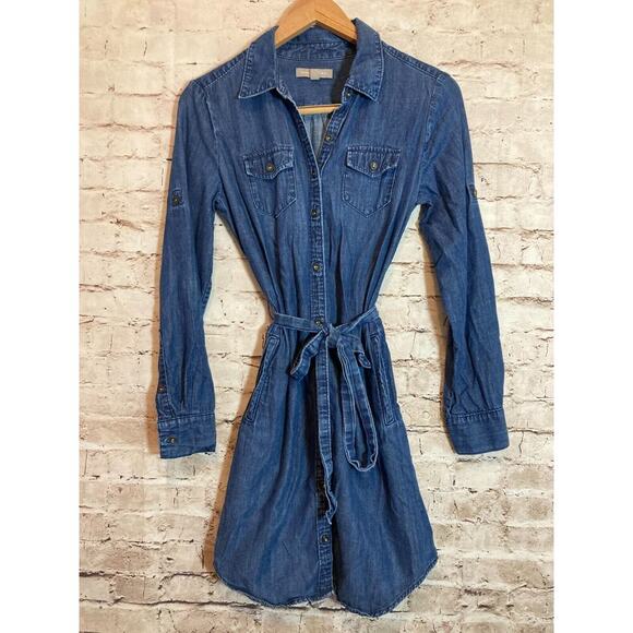 Banana Republic Shirt Dress Womens 2 Chambray Blue Full Button Front Belted - Picture 1 of 15